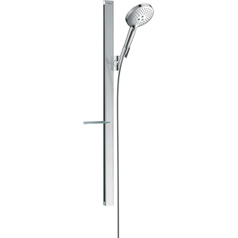 hansgrohe Duschsystem (Duschkopf, Schlauch, Duschstange, Raindance Select S 120 Regendusche 0,90m mit Ablage, 3 Strahlarten) Chrom