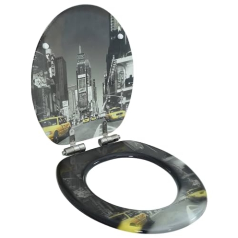 vidaXL Toilettensitz mit Soft Close Deckel Absenkautomatik New York Design WC Sitz Brille Toilettendeckel Klodeckel Klobrille Toilettenbrille MDF