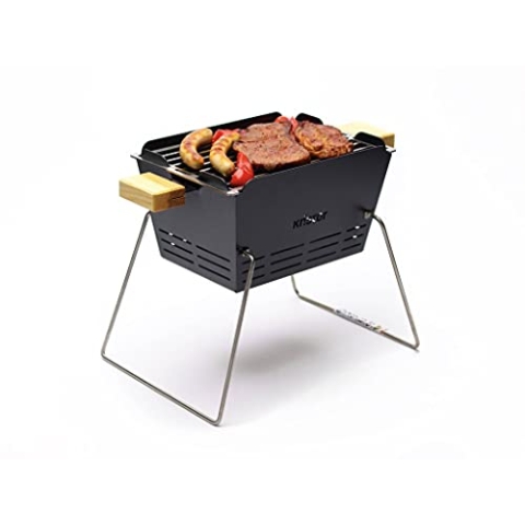 Knister Grill Holzkohlegrill - Small, Stahl Grill klein, BBQ Grill Holzkohle zum Mitnehmen Garten oder Balkon, Klappbare Beine für einfachen Transport (2-3 Personen)