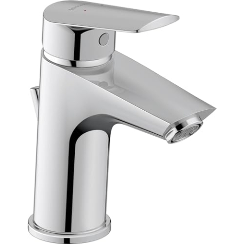 Duravit No.1 Waschtischarmatur, Größe S (Auslauf Höhe 91 mm), Wasserhahn Bad mit Zugstangen-Ablaufgarnitur, wassersparende Waschbecken Armatur (MinusFlow), Chrom