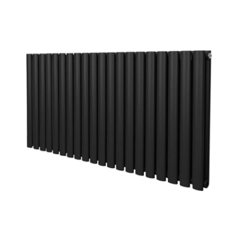 Röhrenheizkörper Oval 600 x 1200mm | Horizontaler Wandheizkörper Paneelheizkörper | Matt Schwarz Kohlenstoffstahl | Wohn- Badezimmer Küche [Inkl. Reinigungsbürste, Befestigungsset & Halterungen]