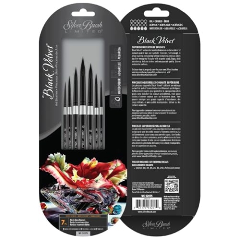 Silver Brush Limited WC-3207S Black Velvet Rundpinsel Set, 7er Set Pinsel, Pinselset mit den Größen 0, 2, 4, 6, 8, 10 und 12