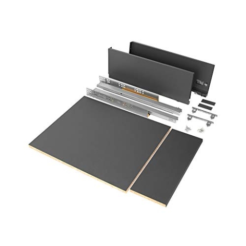 Emuca - Schubladen-Kit für Küche oder bad mit Brettern enthalten und Vollauszugführungen mit sanftes Schließen, 178 mm Höhe für 450 mm Modul und 500 mm Tiefe, Anthrazitgrau.