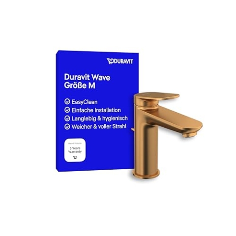 Duravit Wave Waschtischarmatur, Größe M (Auslauf Höhe 111 mm), Wasserhahn Bad mit Zugstangen-Ablaufgarnitur, Armatur Waschbecken, Bronze Gebürstet