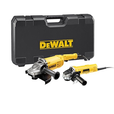 DeWalt Winkelschleifer Doppelset/Trennschleifer (mit 2.200 W/230 mm und 900 W/125 mm Winkelschleifer, werkzeugloser Schutzhauben-Schnellverstellung, Spindelarretierung) DWE494TWIN, Gelb,schwarz