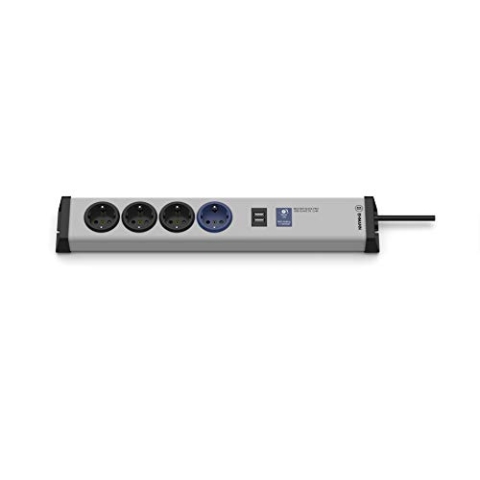 EHMANN 0216x0a048301 Master/Slave PRO Steckdosenleiste, 4-Fach (1 Master, 3 Slaves), 1x USB-Slave, 1,5 m Zuleitung