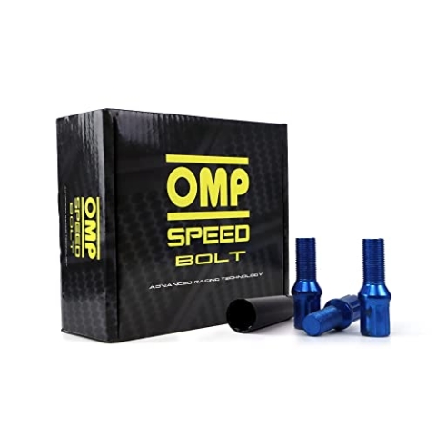 OMP SPEED Set 20 Radschrauben mit M12X1,5 Metrisch 17/19 Gewindeschlüssel mit langem Gewindeschlüssel von 27 mm blauer Farbe und DIN 10,9 Material