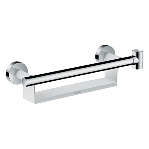 hansgrohe Unica Haltegriff Comfort, mit Ablage und Duschkopfhalterung, Weiß/Chrom
