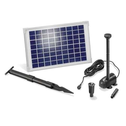 esotec Solar Pumpensystem WATERSPLASH 10/610, Komplettset, Teichpumpe Springbrunnenpumpe, Solarbrunnen Sprinklerpumpe, Solarmodul 10W, Direktbetrieb Wasserspiel, 1,5m 610l/h IP68 101013