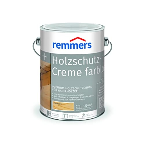 Remmers Holzschutz-Creme farblos, 2,5 Liter, tropffreier Premium Holzschutzgrund für Nadelhölzer, Gleichmäßiges & langlebiges Anstrichergebnis