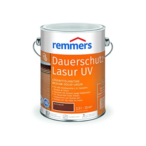 Remmers Dauerschutz-Lasur UV nussbaum, 2,5 Liter, Dekorative Medium-Solid-Lasur für Außen, auch für helle Farbtöne und farblos UV+, wetterbeständig