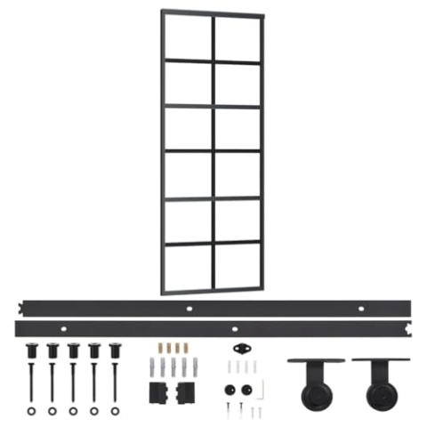 vidaXL Schiebetür mit Beschlag Glasschiebetür Glastür Glas Schiebe Tür Schiebetürsystem Laufschiene Schiebetürbeschlag ESG-Glas Aluminium 76x205cm