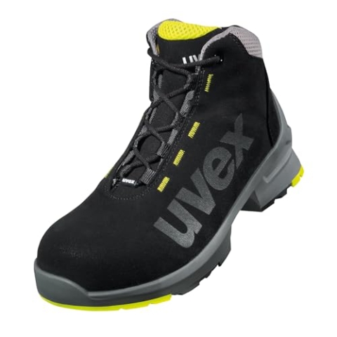 Uvex 1 Sicherheitsschuhe S2 SRC, Stiefel, Arbeitsschuhe für Herren, Schwarz/Lime, Größe 42