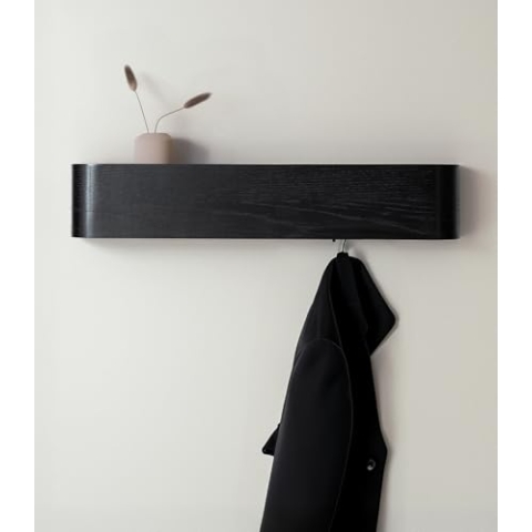 Kazai. Wandgarderobe 'Toke' | Moderne Design-Garderobe mit verdeckten Wandhaken | Garderobenpaneel aus Massivem Echtholz-Furnier | Eiche, schwarz