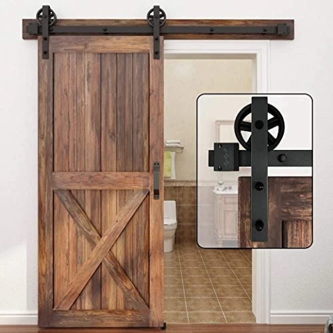 WINSOON 150cm Einzelschiebetür Industrie Schiebetür Schiene Schiebetürbeschlag Set Schwerlast Schiebetürsystem Holz Schiebetür Komplettset Schwarz