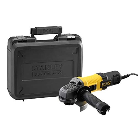 Stanley FatMax Winkelschleifer FMEG220K (850 Watt, 125 mm Scheibendurchmesser, M14 Spindelgewinde, für Trenn, Schleif- & Schrupparbeiten, mit Zusatzhandgriff & Zubehör) FMEG220K-QS Schwarz/Gelb