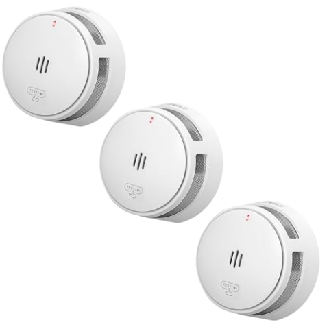 SAVS S10 Stand-Alone-Rauchwarnmelder - Integrierte Rauchmelder 10 Jahre Batterie - Optischer Doppelsensor - Fernbediente Mute-Funktion - Schlankes & Modernes Design - Einfache Installation - 3er Set