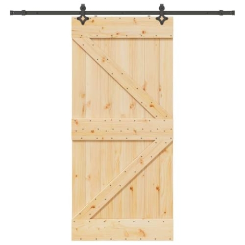 vidaXL Schiebetür mit Beschlag 100x210 cm Massivholz Kiefer, Innentür, Holzschiebetür, Scheunentür, Innenschiebetür, Holz Schiebetür, Innenscheunentür