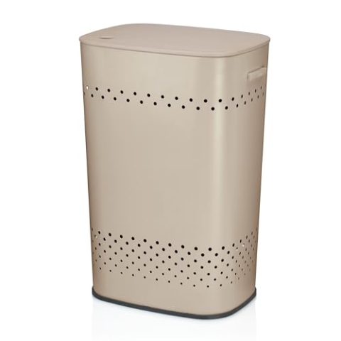 kela Sitz- Wäschekorb mit Deckel, Wäschesammler mit guter Luftzirkulation, Wäschetonne 39,5 x 29,5 x 57,5 cm, MALAGA, Metallkorb beige