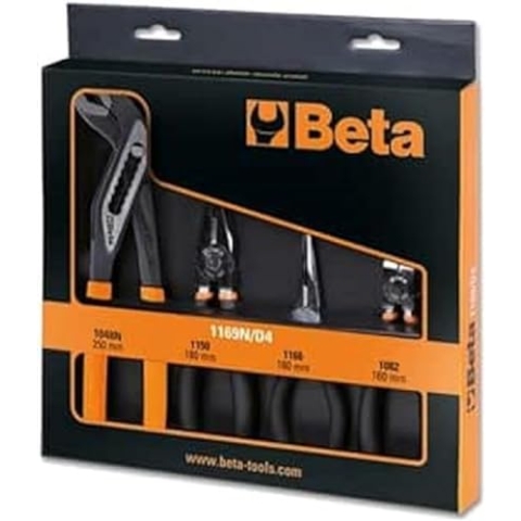 Beta 1169N/D4 - Sortiment aus 1 universalzange für geringen kraftaufwand, 1 zange mit langen halbrunden backen, 1 schneidzange, verchromt, und 1 zange mit durchgestecktem gelenkt, phosphatiert