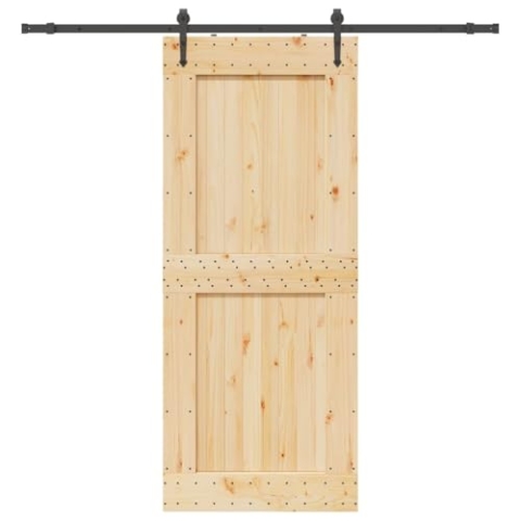 vidaXL Schiebetür mit Beschlag 95x210 cm Massivholz Kiefer, Innentür, Holzschiebetür, Scheunentür, Innenschiebetür, Holz Schiebetür, Innenscheunentür