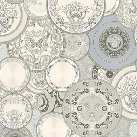 VERSACE WALLPAPER Vliestapete Les Etoiles de la Mer 2 Luxustapete 10,05 m x 0,70 m grau metallic weiß Made in Germany 349013 34901-3