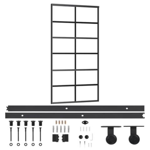 vidaXL Schiebetür mit Beschlag Glasschiebetür Glastür Glas Schiebe Tür Schiebetürsystem Laufschiene Schiebetürbeschlag ESG-Glas Aluminium 102x205cm