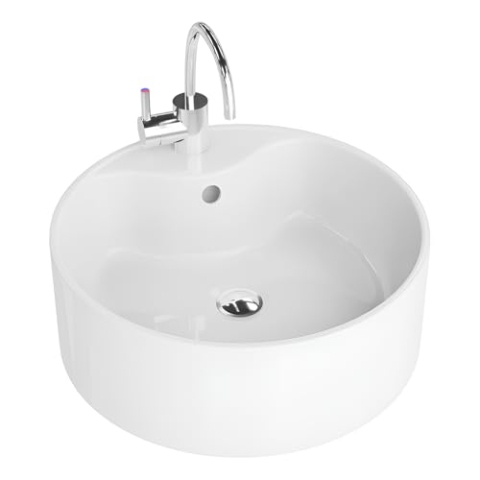 LAVITA Aufsatzwaschtisch Teneryfa Aufsatzwaschbecken Rund Waschbecken mit Überlauf und Hahnloch Aus hochwertigem Porzellan Waschtisch modernes Badkeramik Waschplatz 41x41x15 cm Weiß Glanz
