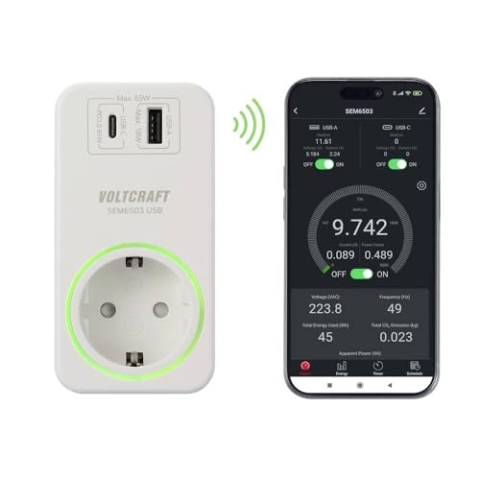 VOLTCRAFT SEM6503 Energiekosten-Messgerät USB-Schnittstelle, USB-Messung (Ladeleistung), inkl. Funksteckdose, Datenexpo