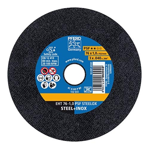 PFERD Trennscheibe PSF STEELOX 25 Stück | 76 x 1,0 x 10,0 mm, gerade | 65508100 – für Stahl und Edelstahl (INOX)