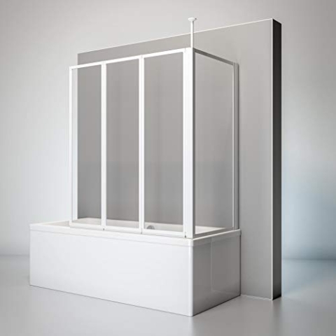 Schulte D160370 04 50 Duschwand Well mit Seitenwand, 129 x 140 x 70 cm, 3-teilig faltbar, 3 mm Sicherheitsglas Klar hell, alpinweiß, Duschabtrennung für Wanne