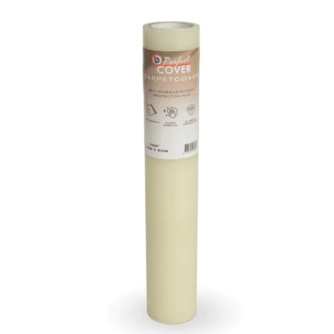 Perfect Cover Teppichschutz – Selbstklebende Teppichschutzfolie & Malerfolie für Renovierung – Flüssigkeitsdichtes Abdeckvlies mit Antirutschbeschichtung & Rückseitenrolle (0,60 x 60m)