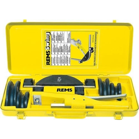 REMS Swing Set 12-15-18-22 Einhand-Rohrbieger (Installationswerkzeug) - maßgenaues Biegen von vielen Rohrarten bis 90°, Antriebsvorrichtung nur 0,9kg, je 1x Biegesegment 12, 15, 18, 22 mm