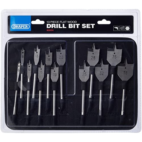 DRAPER 82634 Holz-Bit-Set, flach – Silber (13-teilig)