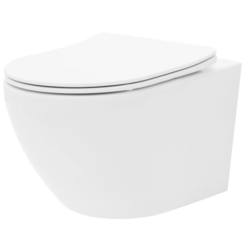 Rea Wand-Toilettenschüssel Carlo Flat Mini Keramik-Toilettenschüssel – Softclose-Duroplast-Sitz – automatisches Absenken mit sanftem Schließen (weiß)