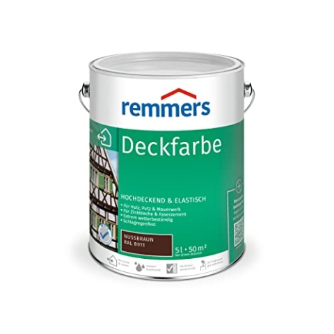 Remmers Deckfarbe nussbraun, 5 Liter, Deckfarbe für innen und außen, Wetterschutzfarbe viele Untergründe, hochdeckend, wetterfest