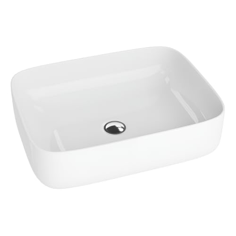 LAVITA Aufsatzwaschtisch Galera Aufsatzwaschbecken Rechteckig Waschbecken Ohne Überlauf und Hahnloch Aus hochwertigem Porzellan Waschtisch modernes Badkeramik Waschplatz 50,5x40x14 cm Weiß Glanz