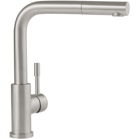 Villeroy & Boch Steel Shower Küchenarmatur, Hochdruck, Wasserhahn Küche mit ausziehbarer Brause und 360° Schwenkbereich, Spültischarmatur wassersparend, Auslauf Höhe 270mm, Edelstahl massiv