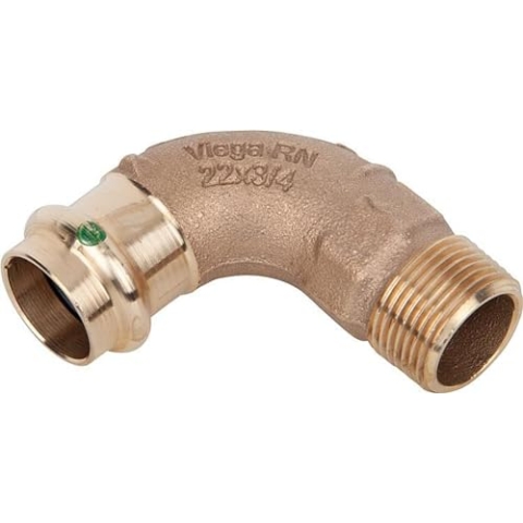 Viega 115623 Bogen 90 Grad Sanpress 2214 Rotguss, mit SC-Contur und AG, 22 mm x 3/4 Zoll - 5 Stück