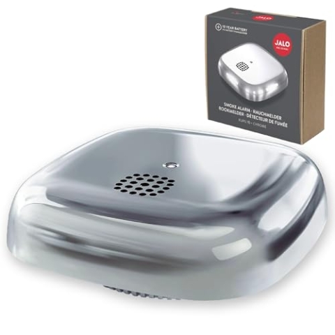 Jalo Rauchmelder Kupu 10 für zu Hause, Feuermelder mit 10 Jahre Batterie, optischer Rauchwarnmelder, Skandinavisches Design - Chrom