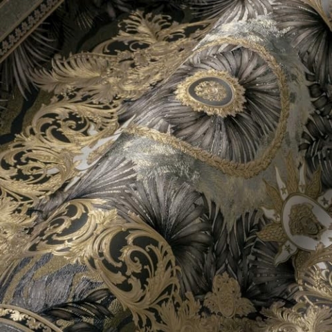 VERSACE WALLPAPER Dschungel Tapete Palmen 387035 Braun Gold Silber Designer Logo Medusa 10,05x0,70m Made in Germany