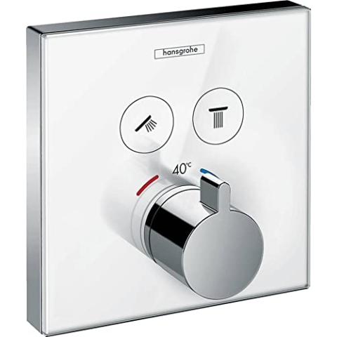 hansgrohe ShowerSelect Glas Unterputz Thermostat, für 2 Funktionen, Weiß/Chrom