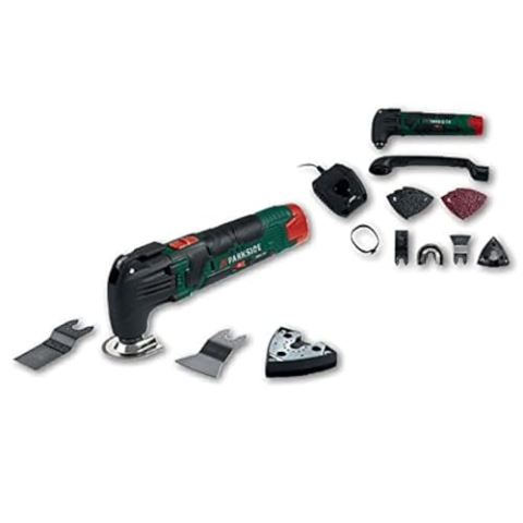 Parkside 12V Akku-Mehrzweck-Rotationswerkzeug, sehr vielseitige Oszillationstechnologie, blanke Einheit, zum Sägen, Schneiden, Schaben und Schleifen, Schwarz/Grün/Rot/Silber
