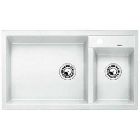 BLANCO METRA 9 | Granitspüle aus SILGRANIT weiß | Einbauart: Einbau von Oben | Hauptbecken links | für 90 cm breite Unterschränke | Doppeltes Becken für eine benutzerfreundliche Nutzung