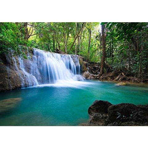 Forwall Fototapete Vlies Tapete Wanddeko Wasserfall Natur - Landschaft Wald Moderne Wanddekoration 11893VEXXL 312cm x 219cm Schlafzimmer Wohnzimmer