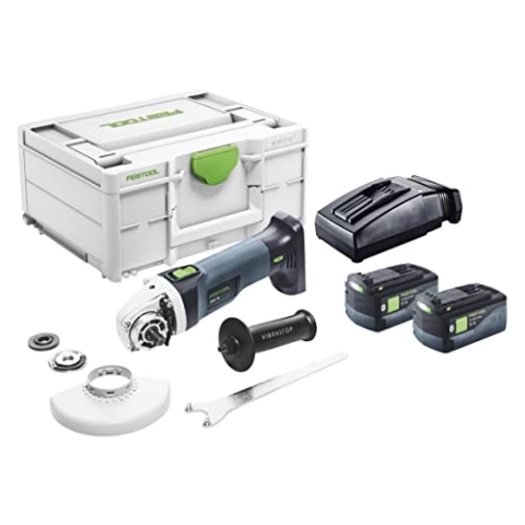 Festool Akku-Winkelschleifer AGC 18-125 5,2 EBI-Plus (mit Akkupacks BP 18 Li 5,2, Schnellladegerät, Schutzhaube Zusatzhandgriff, Schnellspannmutter, Flansch, Stirnlochschlüssel), im Systainer