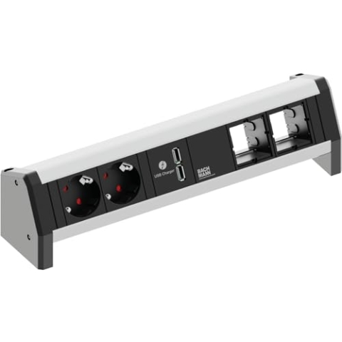 Bachmann 9020183 Steckdosenleiste 2xSchutzkontakt-Dosen 1xUSB Desk Tischanschlussfelder Set, Schutzkontakt, 1x USB Charger, 2X ABD GST18, 250 V, Schwarz