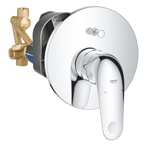 GROHE Swift, Badewannenarmatur Unterputz (Duscharmatur für die Badewanne, Auto-Umstellung Wanne/Brause, integriertes Rücklaufventil, Metallhebel, Mischbatterie mit Einbaukörper), chrom, 24336001