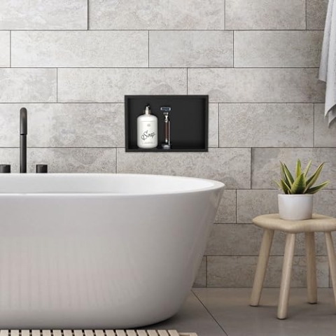 LuxeBath Wandnische aus Edelstahl, 20x30x10 cm, Schwarz, Duschnische mit Rahmen, Einbauregal, Flexibler Einbau, Befliesbare Nische für Badutensilien, Duschablage, Einzelregal Lagerung für Badezimmer