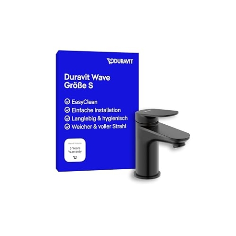 Duravit Wave Waschtischarmatur, Größe S (Auslauf Höhe 77 mm), Wasserhahn Bad, Armatur Waschbecken, Schwarz Matt